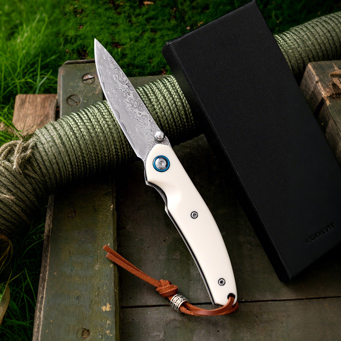 Damascus Folding Tool “Blue Sparrow” – Precision Craft Pocket EDC