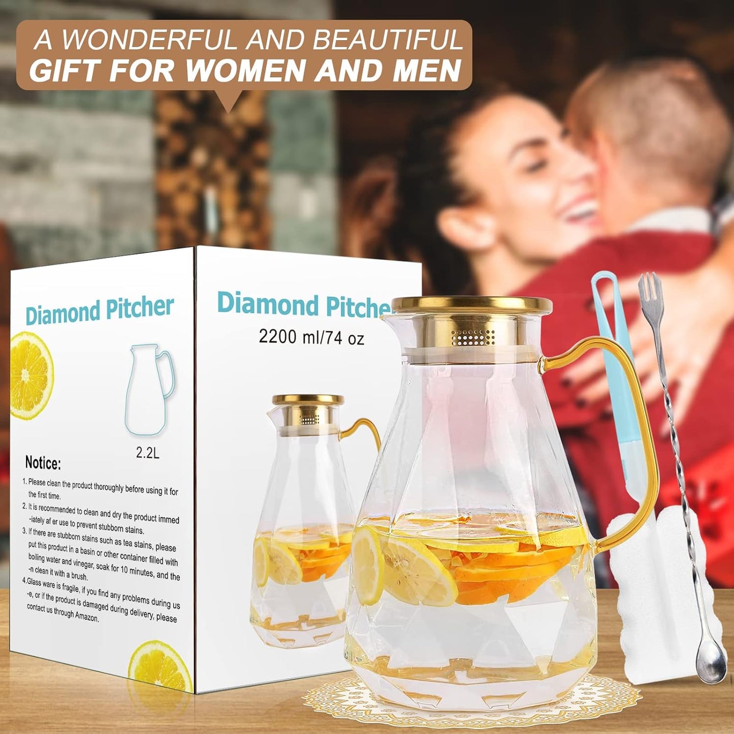 Glass Pitcher with Lid Beverage Carafe