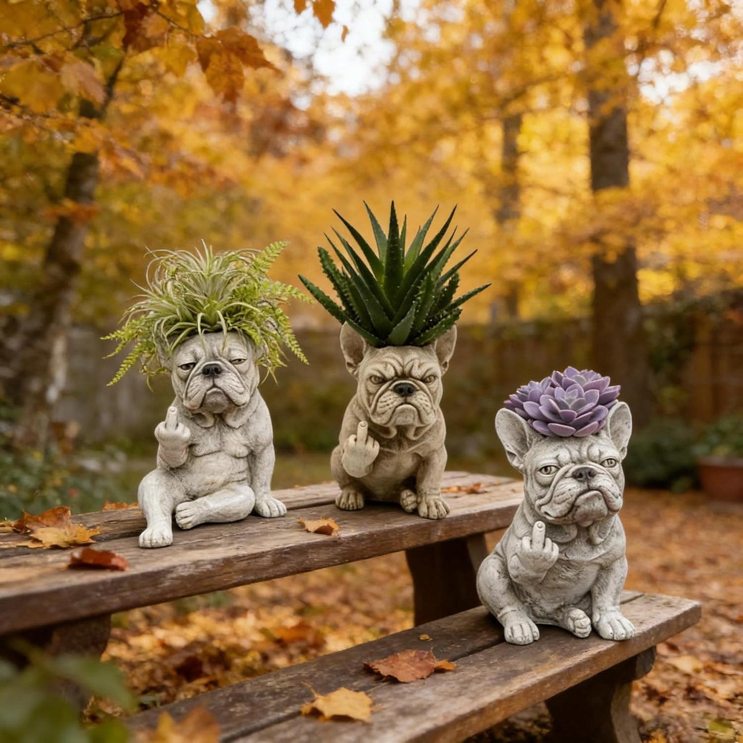 Funny Bulldog Planter Pot – Resin Succulent Holder, 3 Attitudes