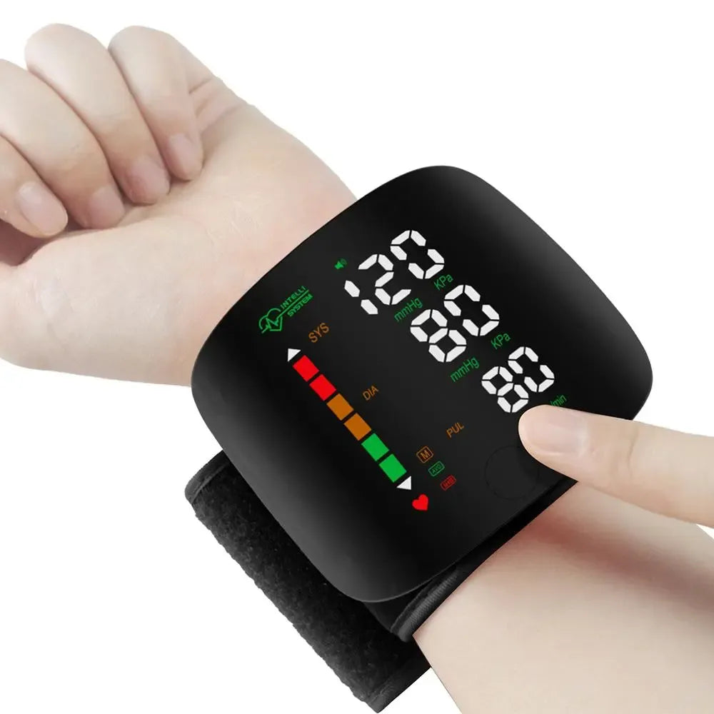 Rechargeable Wrist Blood Pressure Monitor – LED Display & Voice Broadcast