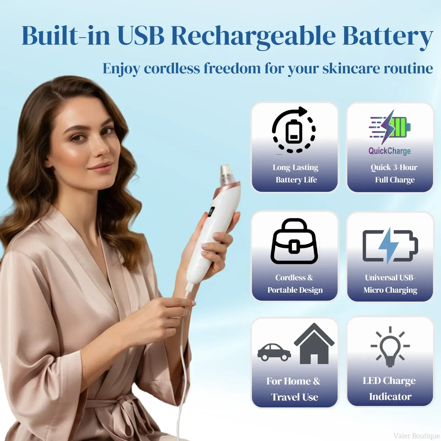 USB Rechargeable Blackhead Remover Pore Vacuum with 4 Suction Heads