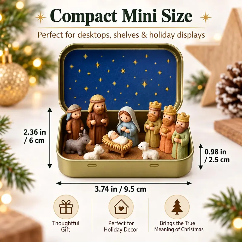 Mini Christmas Nativity Set in Tin Box