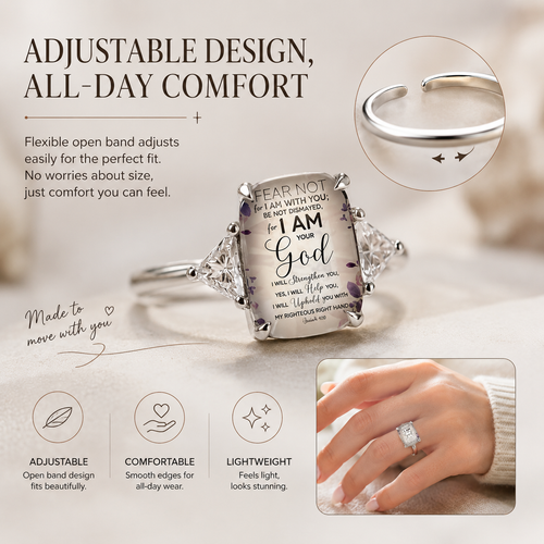 Women's Adjustable Christian Scripture Ring – Gold-Plated CZ Jewelry