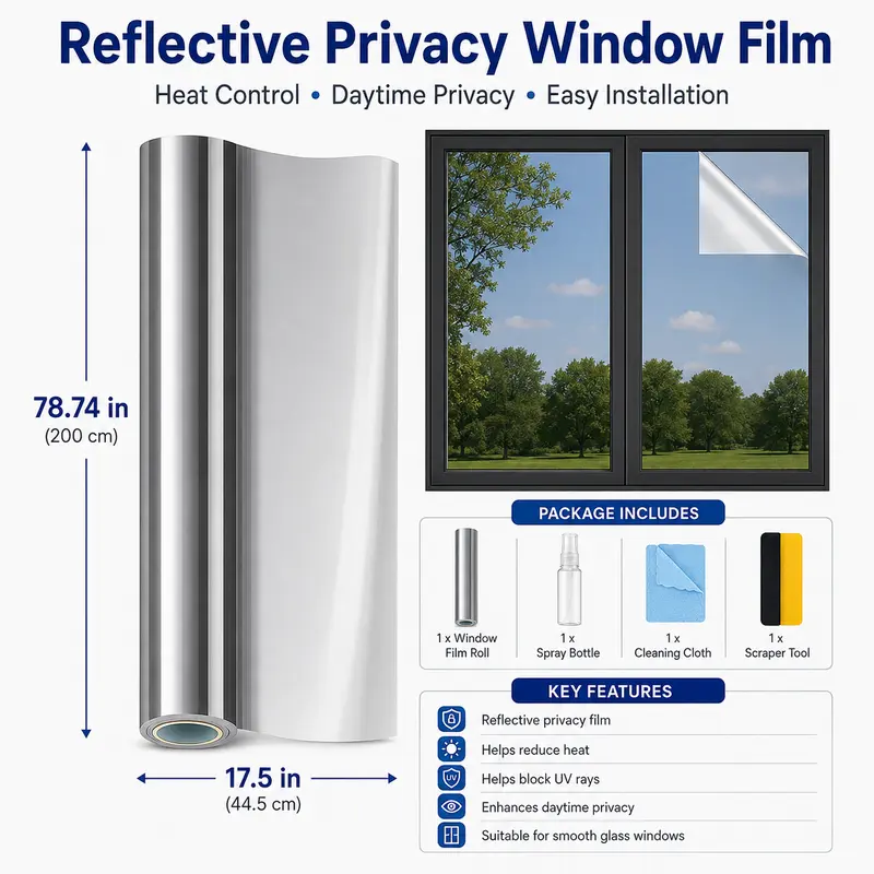 Black Reflective 1-Way Mirror Window Privacy Film