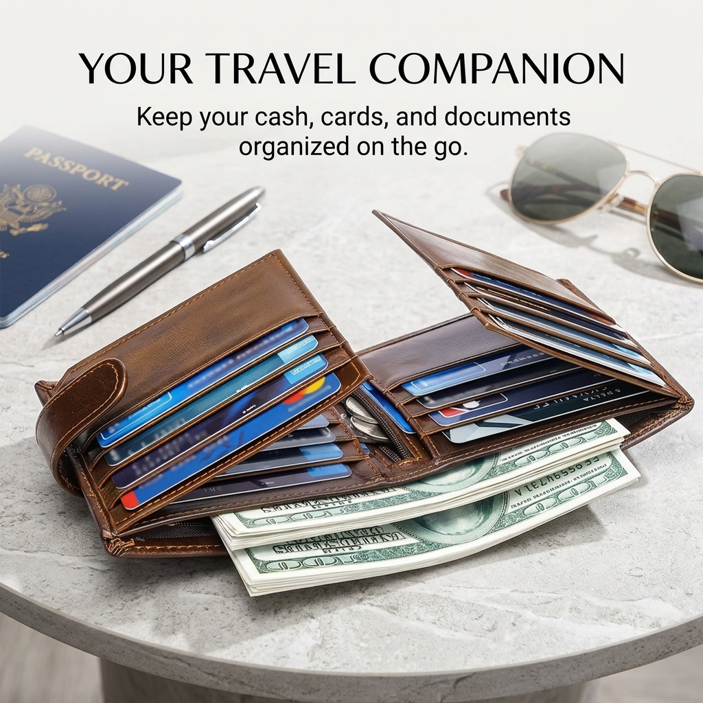 Men’s Genuine Leather Wallet – Slim 19-Card Business Wallet