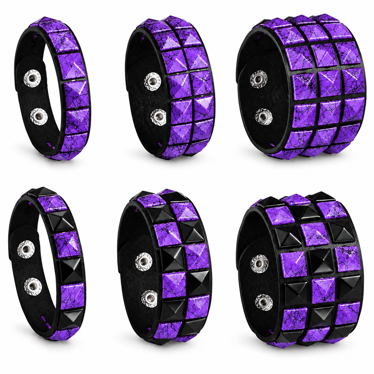 6Pcs Punk Rock Wide Artificial Leather Cuff Bracelets