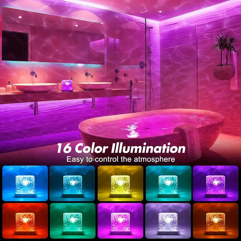 Rechargeable Waterproof Shower Light -16 Colors Ocean Wave Projector with Remote