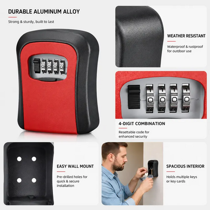 Wall Mount Key Lock Box - 4 Digit Combination Lockbox for Keys Safe Security Storage