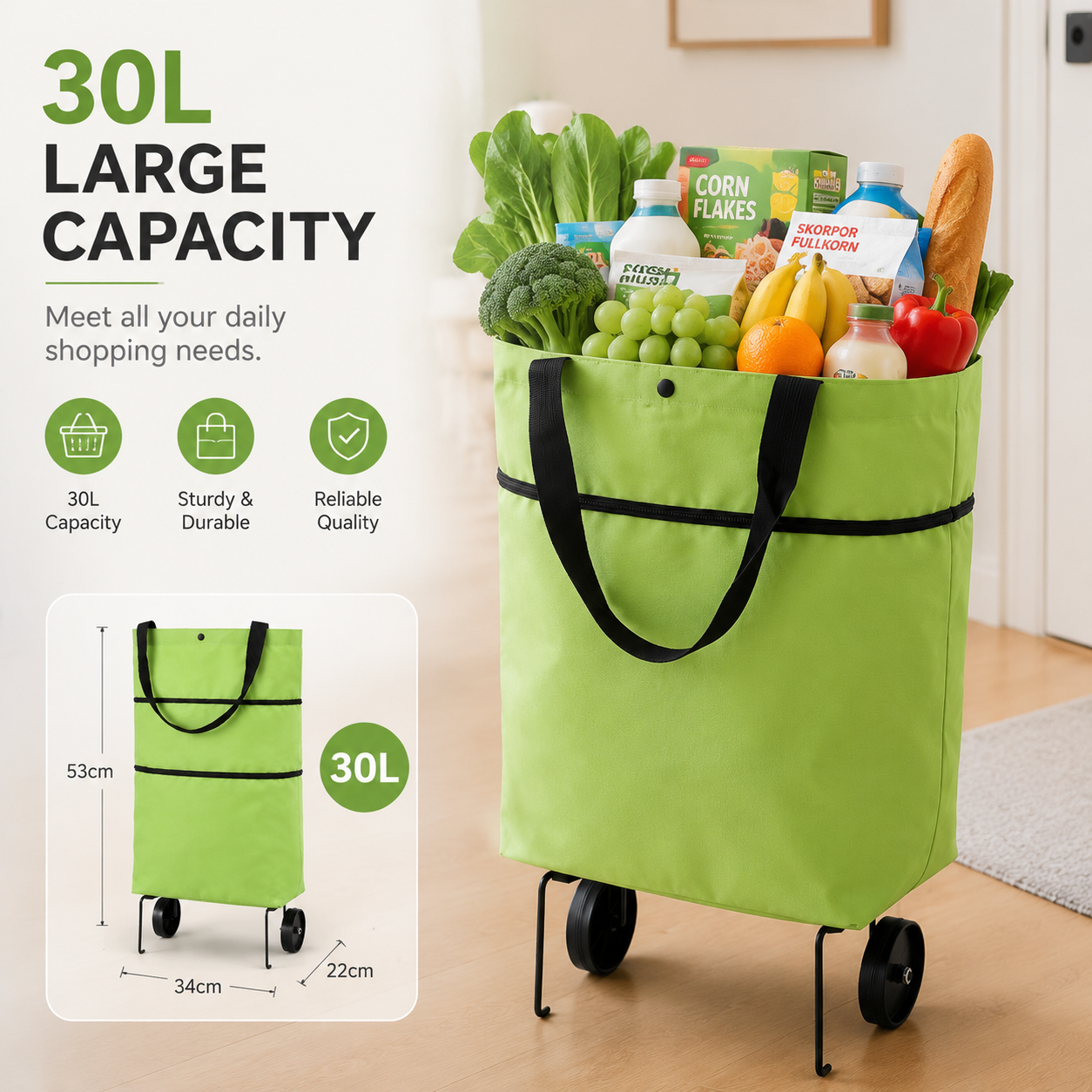 Foldable Trolley grocery Bag 30L