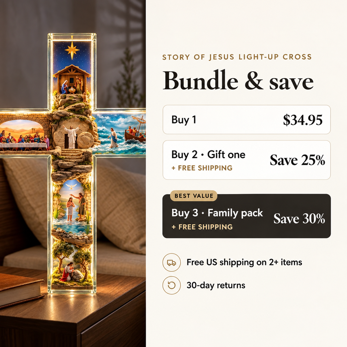 Story of Jesus Light-Up Cross|The whole Gospel story, in one glowing cross