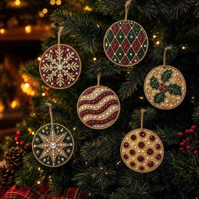6Pcs DIY Wooden Christmas Tree Diamond Painting Ornaments