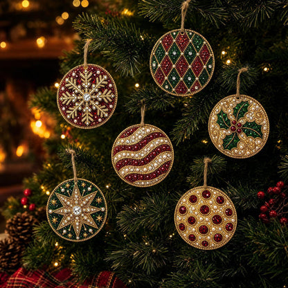 6Pcs DIY Wooden Christmas Tree Diamond Painting Ornaments