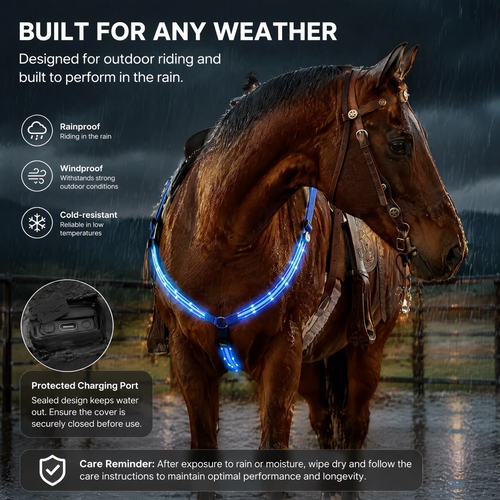 Adjustable LED Horse Breastplate – Rechargeable Night Visibility Harness