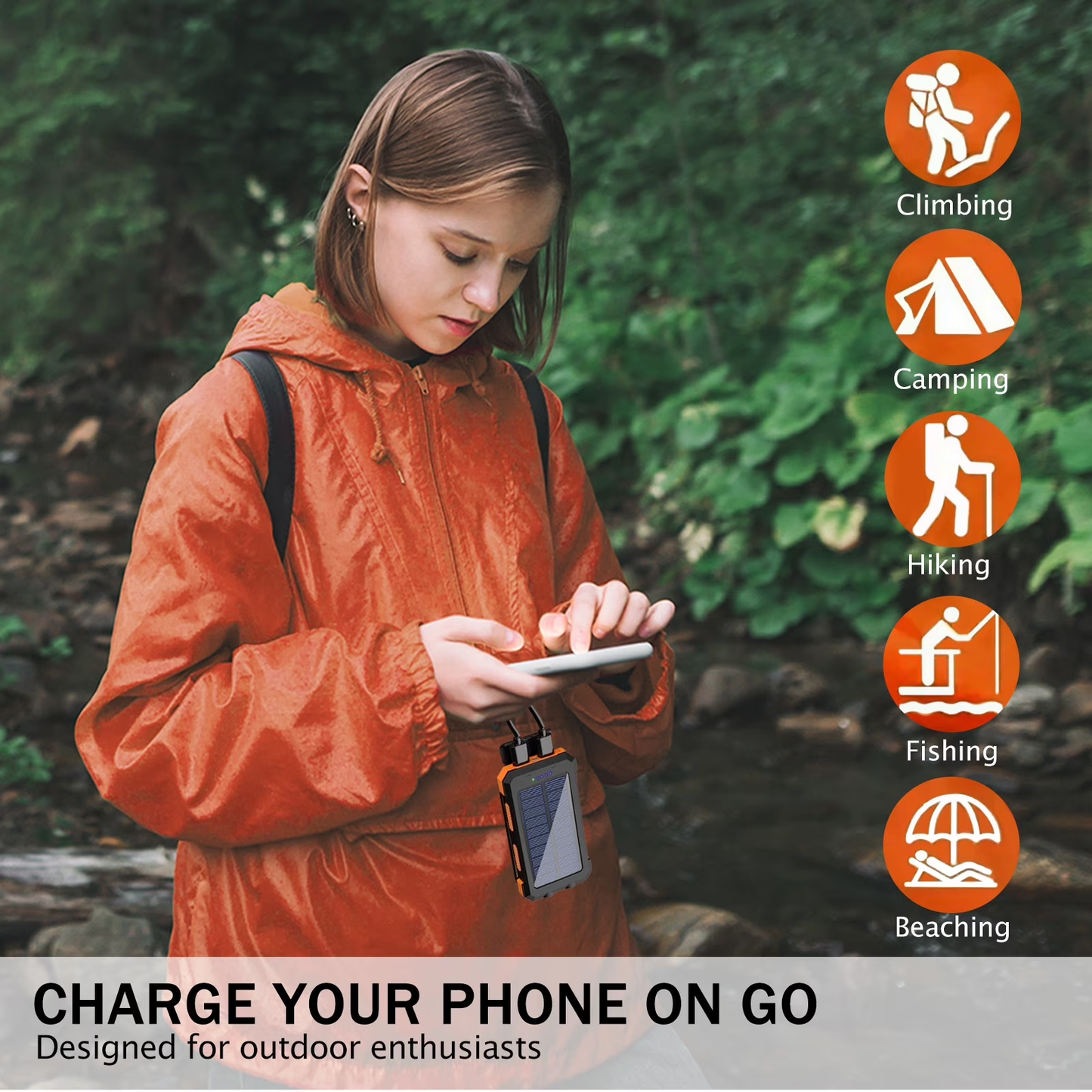 10000mAh Solar Power Bank with Flashlight & Dual USB Charging