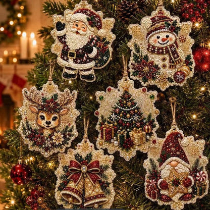 6Pcs DIY Wooden Christmas Tree Diamond Painting Ornaments