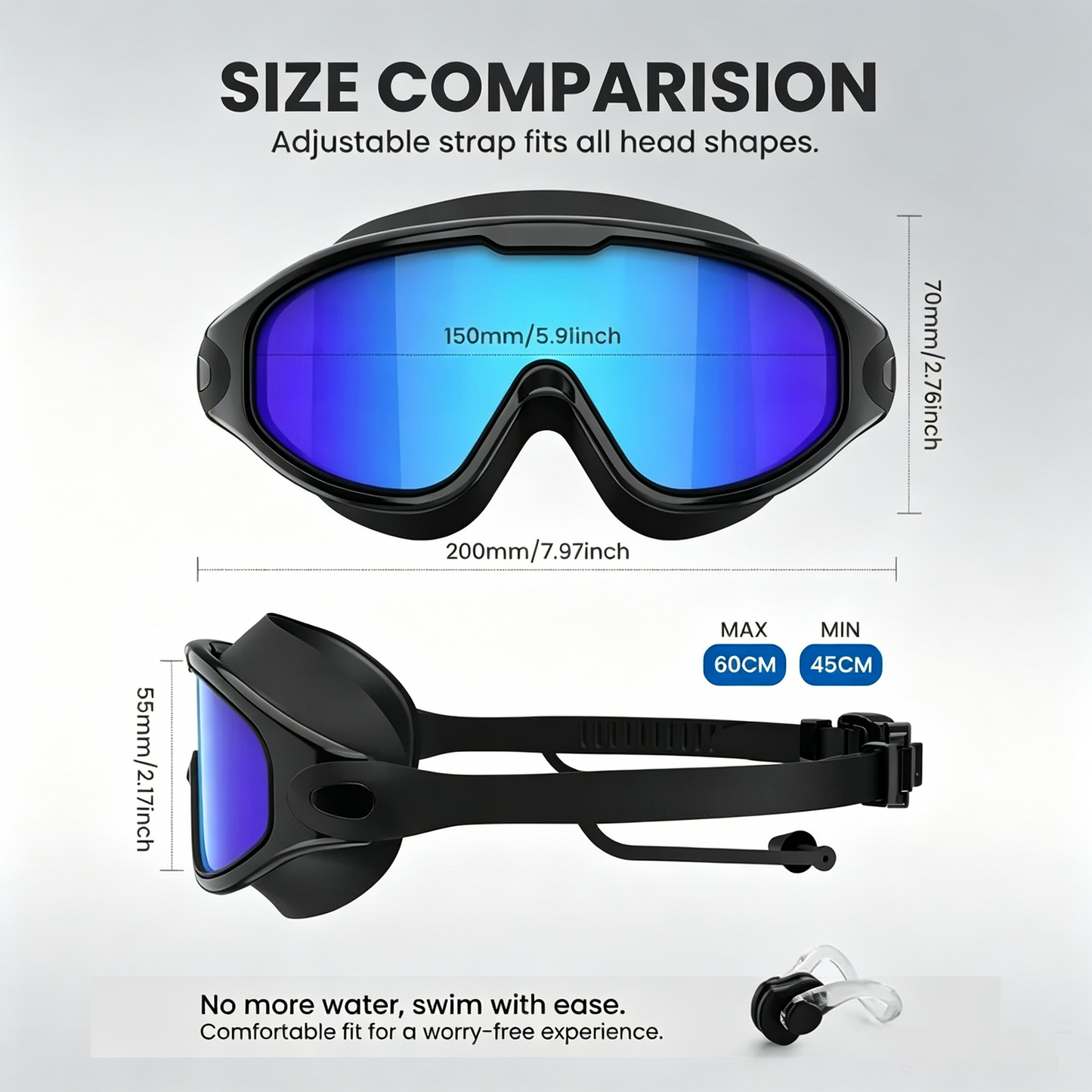 2 Pack Swim Goggles with Waterproof Earplugs & Nose Clip