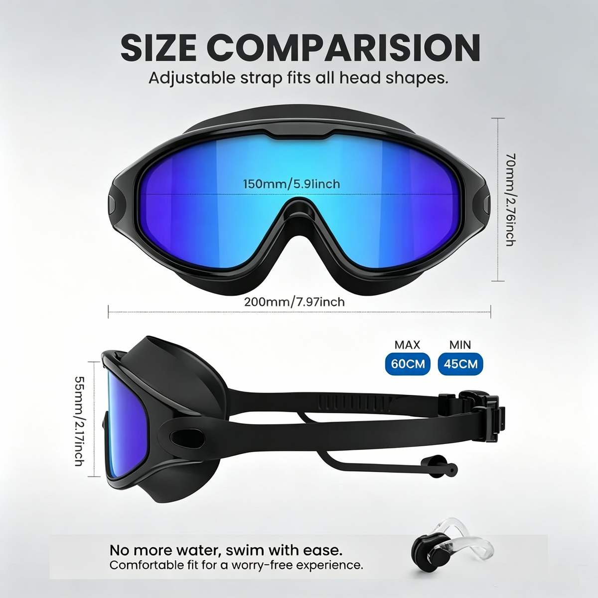 2 Pack Swim Goggles with Waterproof Earplugs & Nose Clip