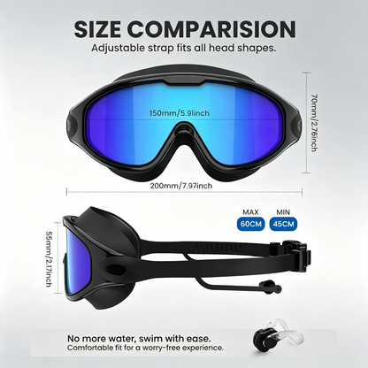 2 Pack Swim Goggles with Waterproof Earplugs & Nose Clip
