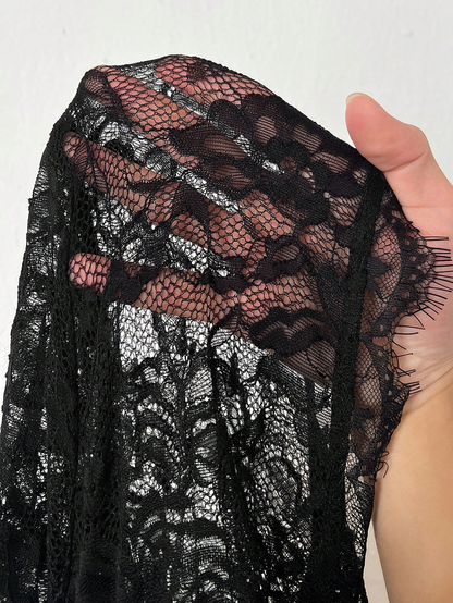 Plus Size Women Lace Evening Gown—Deep V-Neck Sheer Long Sleeve Chic Formal Dress