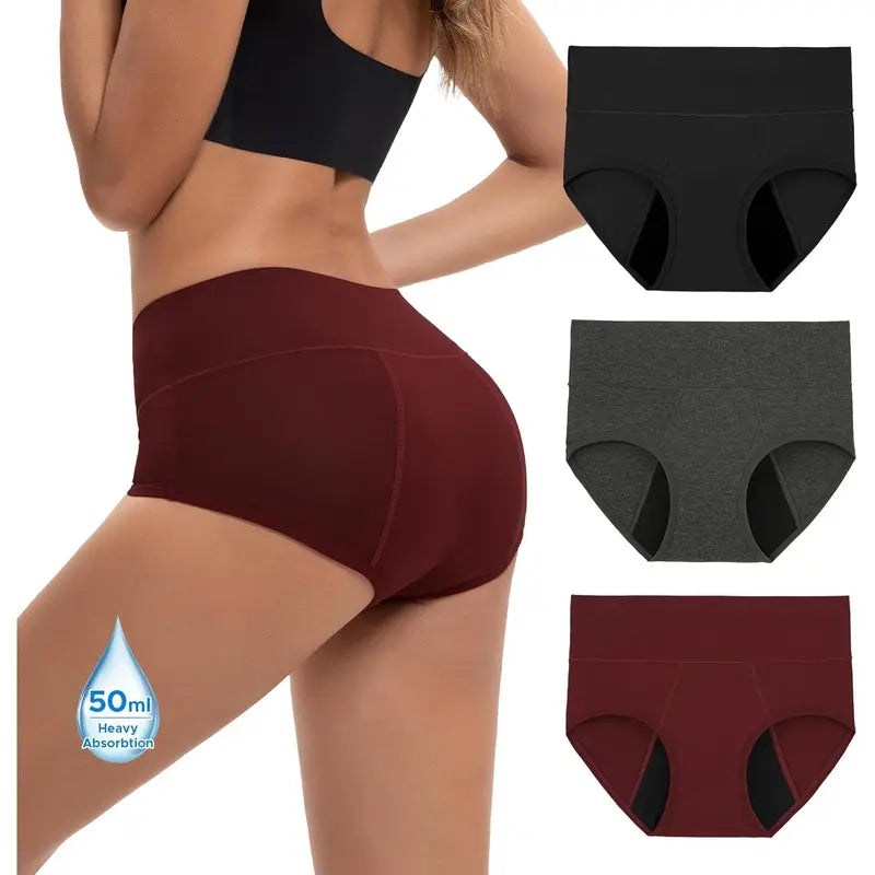 Women's Hi-Waist Bamboo Viscose Heavy Flow Period Underwear 3-Pack