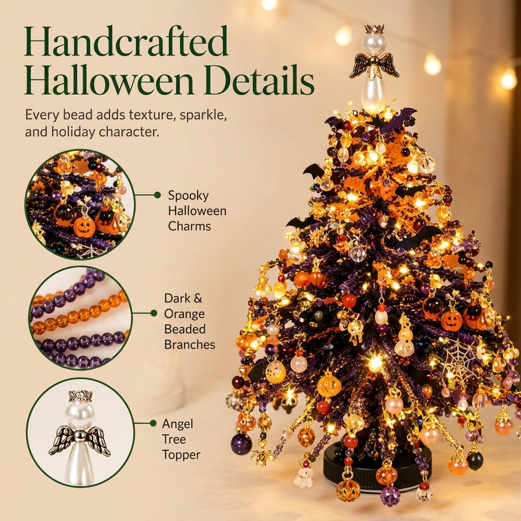 DIY Beaded Halloween Tree Kit – Glowing Handmade Decor with Fairy Lights