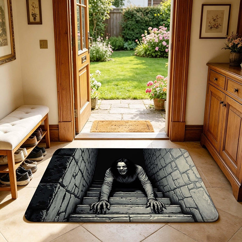 3D Halloween Skull Doormat – Optical Illusion Crystal Velvet Rug
