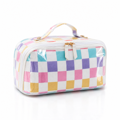 Preppy Striped PVC Travel Cosmetic Bag – Large Capacity, Waterproof Makeup Organizer