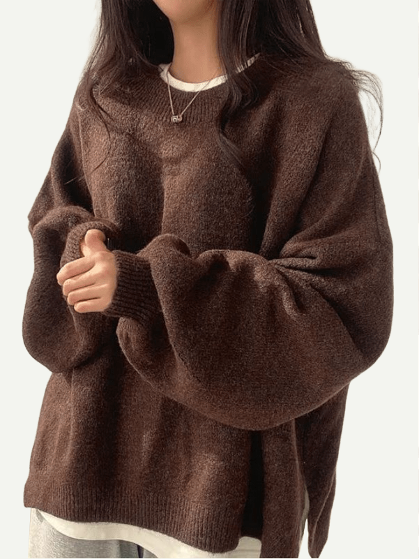 Women's Drop Shoulder Split Hem Sweater