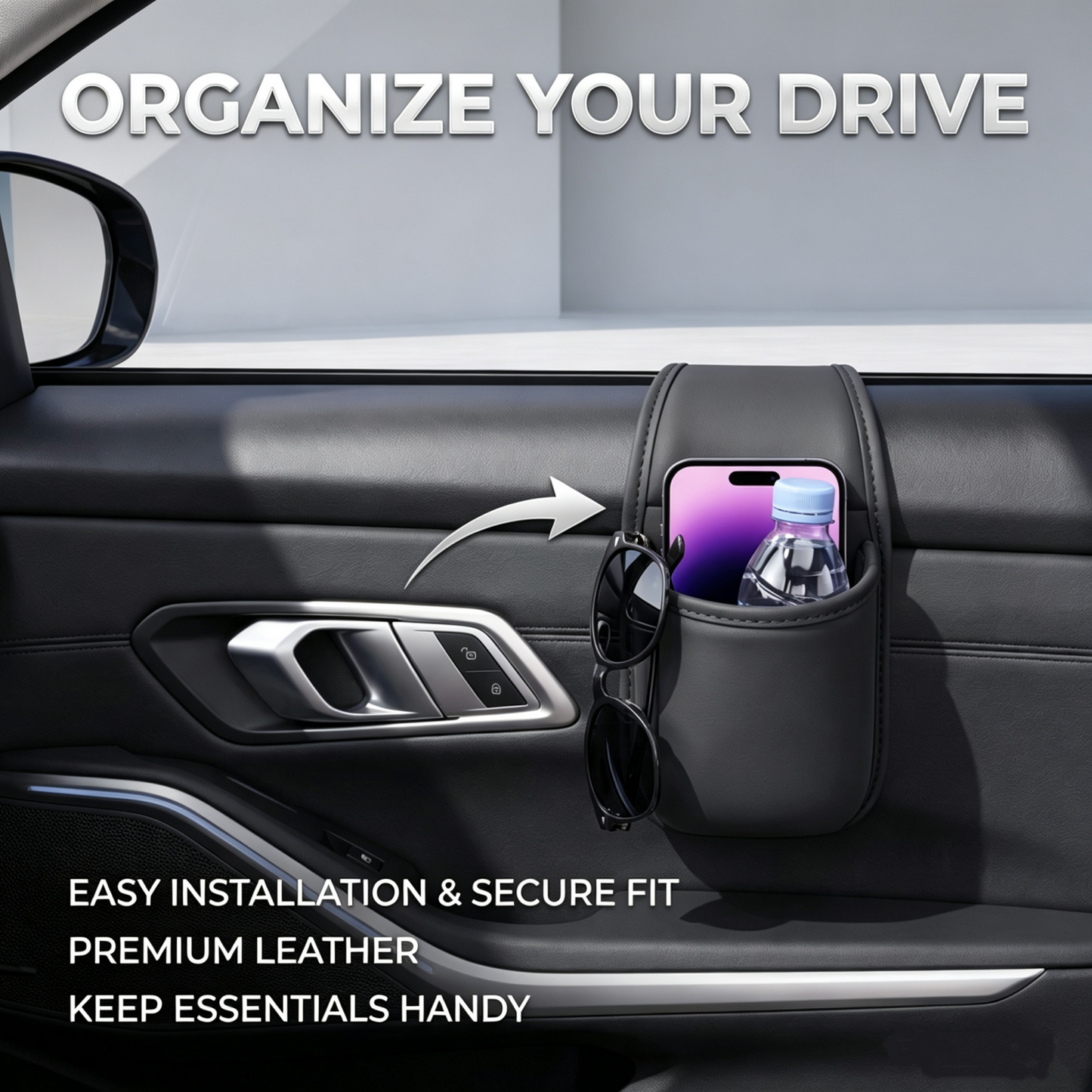 Car Door Glass Gap Organizer – Hanging Cup Holder & Storage Box