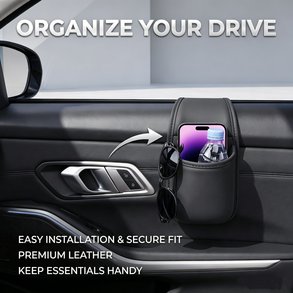 Car Door Glass Gap Organizer – Hanging Cup Holder & Storage Box