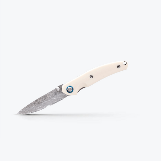Damascus Folding Tool “Blue Sparrow” – Precision Craft Pocket EDC