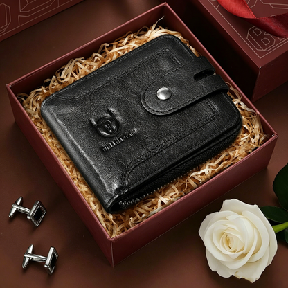 Men’s Slim RFID Leather Zipper Wallet – Business Essential