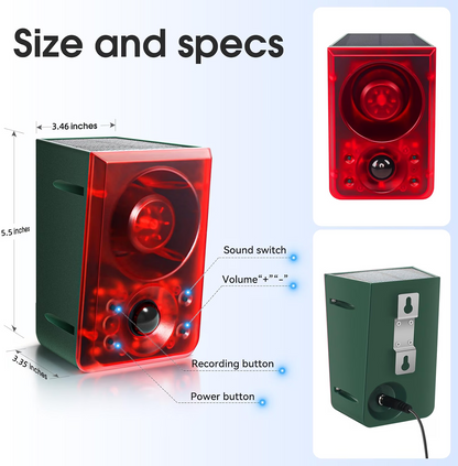 Solar Motion Sensor Alarm – 130dB Wildlife Deterrent with Flashing Lights