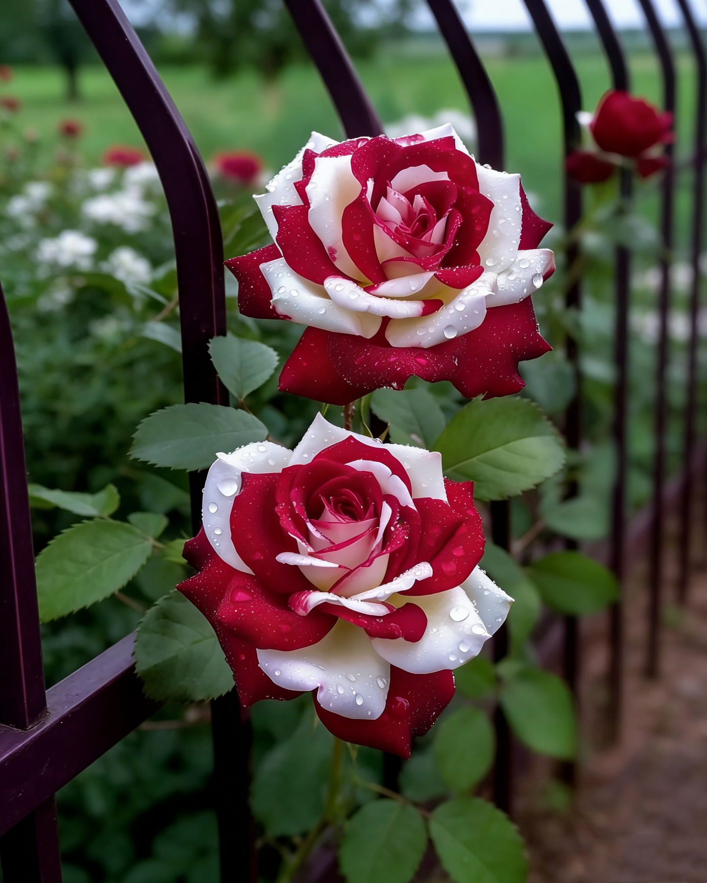 Rare Twin Red White Rose Flower