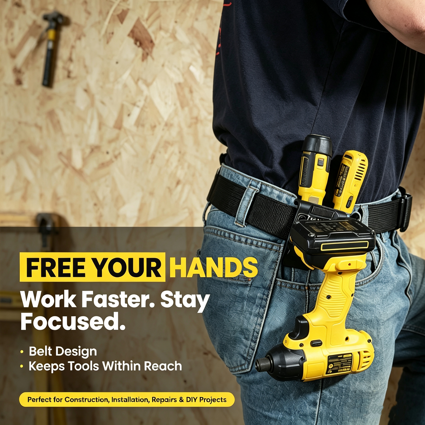 Heavy-Duty Tool Belt Organizer for Drills, Hammers & Tape