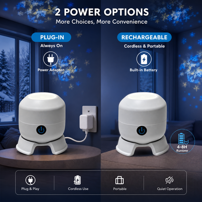 360° Rotating Ocean & Snowflake Projector – 4-Theme LED Aurora Light, USB Rechargeable
