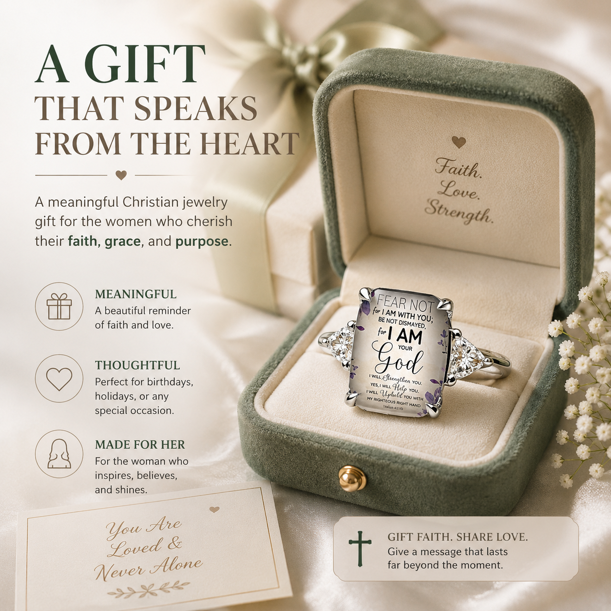 Women's Adjustable Christian Scripture Ring – Gold-Plated CZ Jewelry