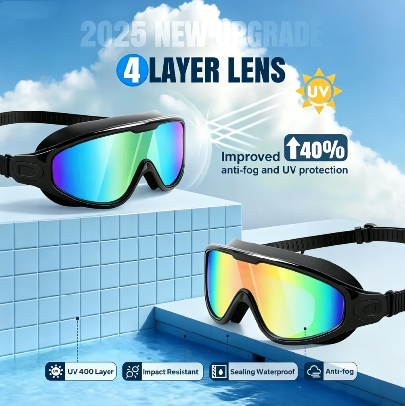 2 Pack Swim Goggles with Waterproof Earplugs & Nose Clip