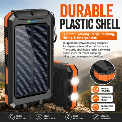 10000mAh Solar Power Bank with Flashlight & Dual USB Charging