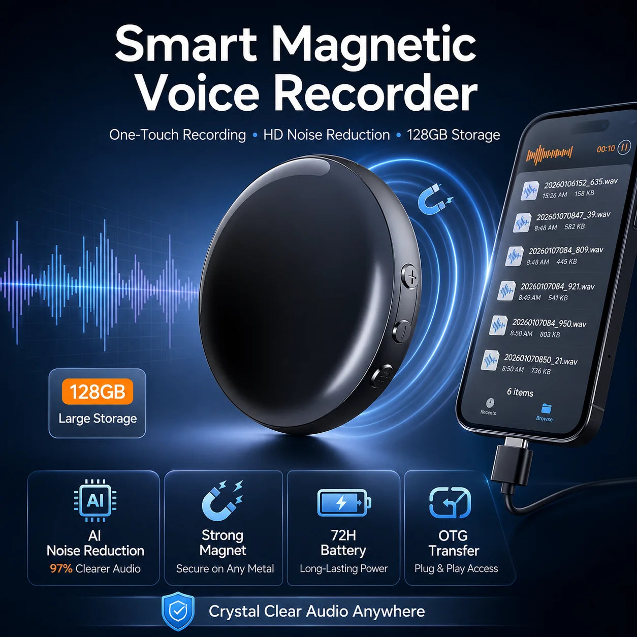 Ultra Magnetic Voice Recorder – One-Touch Recording
