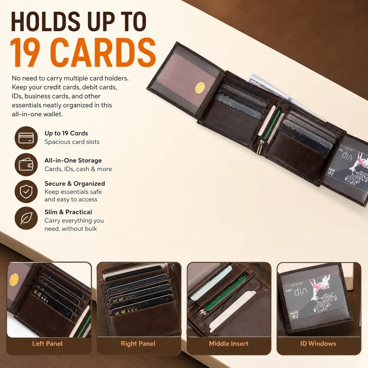 Men’s Genuine Leather Wallet – Slim 19-Card Business Wallet