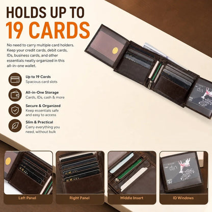 Men’s Genuine Leather Wallet – Slim 19-Card Business Wallet