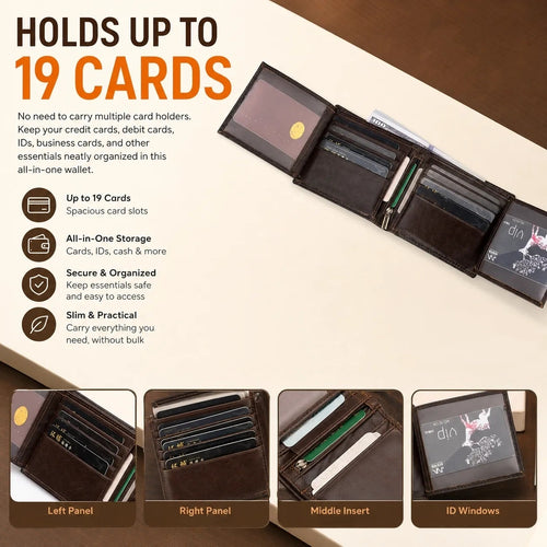 Men’s Genuine Leather Wallet – Slim 19-Card Business Wallet