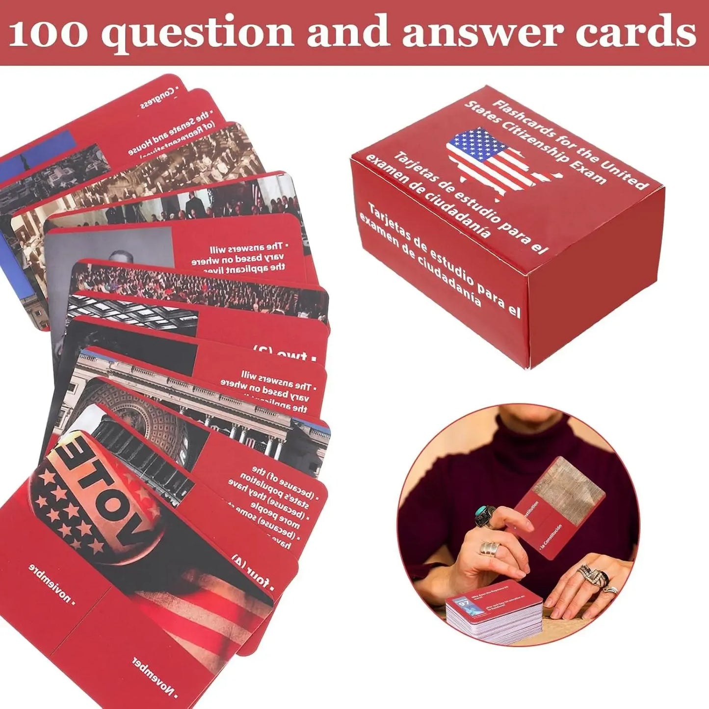 2026 US Citizenship Flash Cards – 128 Official Questions & Answers (English & Spanish)