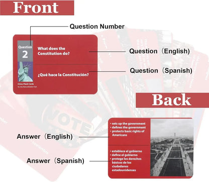 2026 US Citizenship Flash Cards – 128 Official Questions & Answers (English & Spanish)
