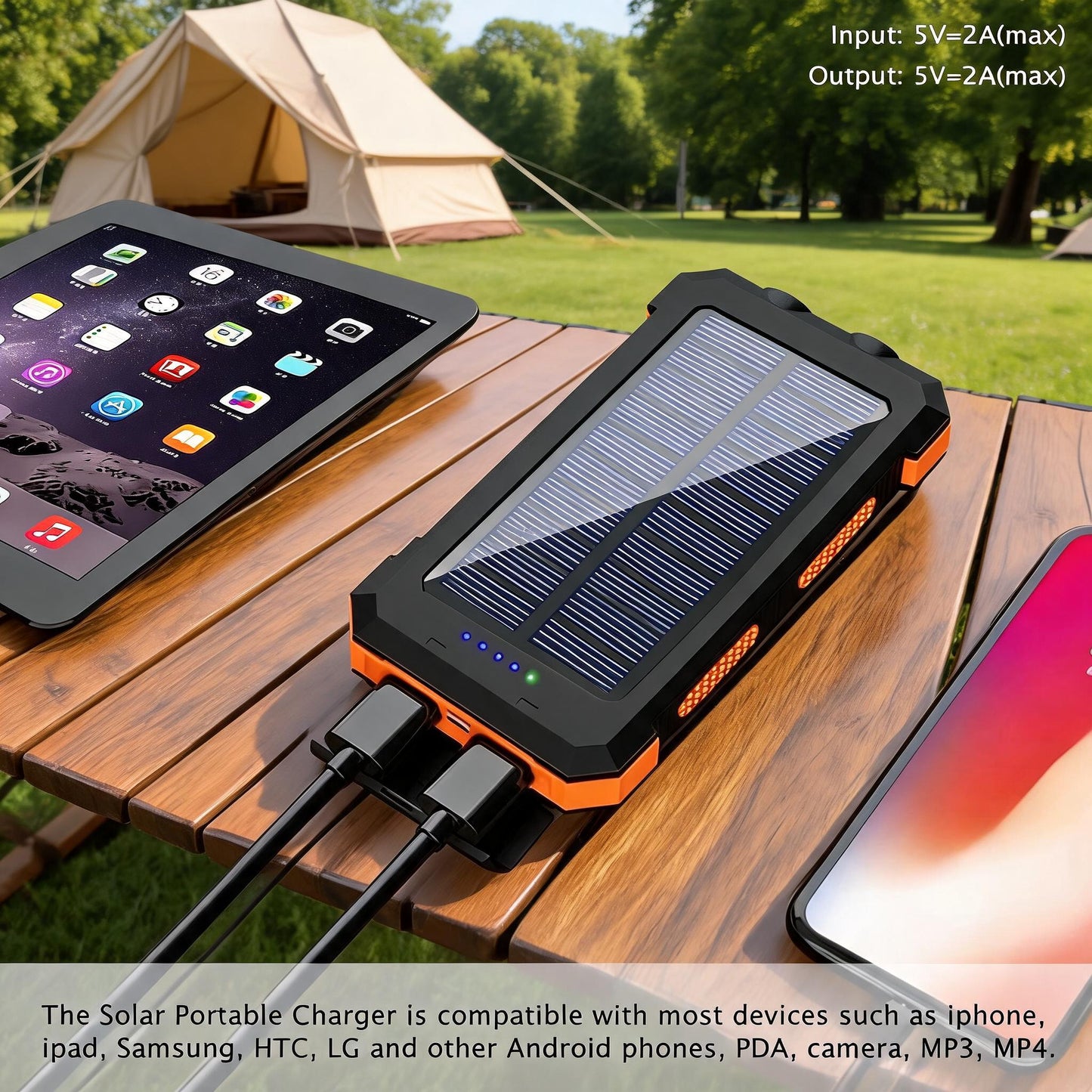 10000mAh Solar Power Bank with Flashlight & Dual USB Charging