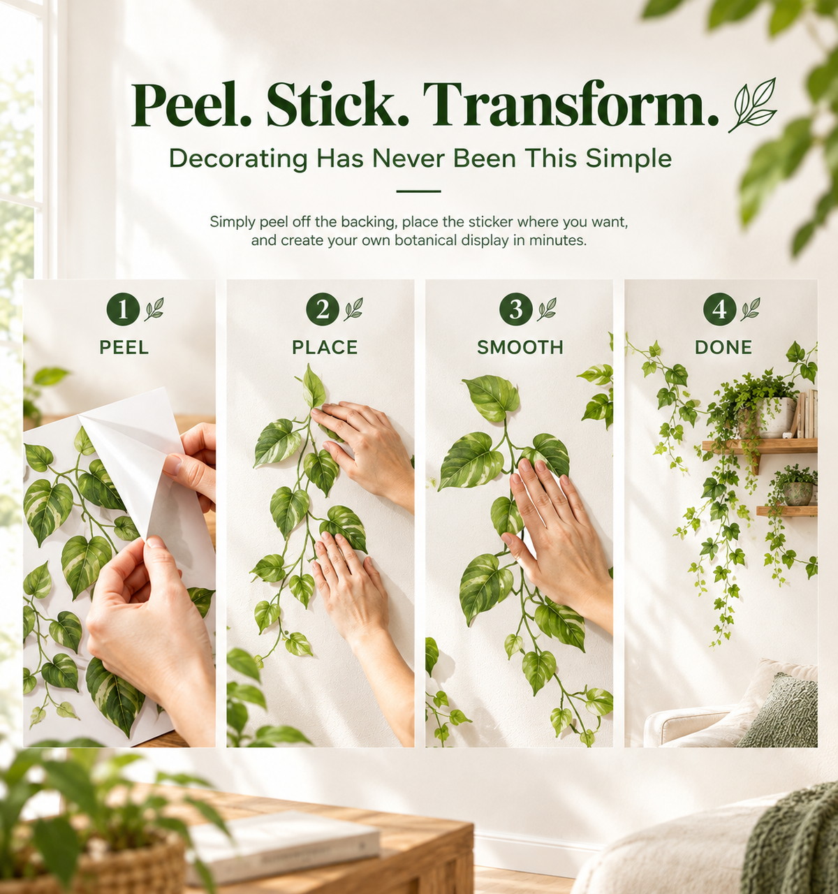 Tropical Potted Plants Wall Stickers-Removable DIY Art Murals for Family Background Wall
