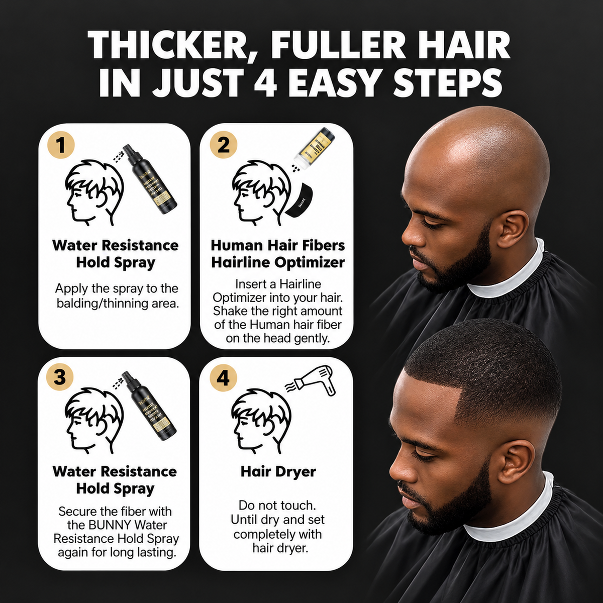 100% Human Hair Fibers & Water Resistance Hold Spray for Enhanced Hair Volume and Texture