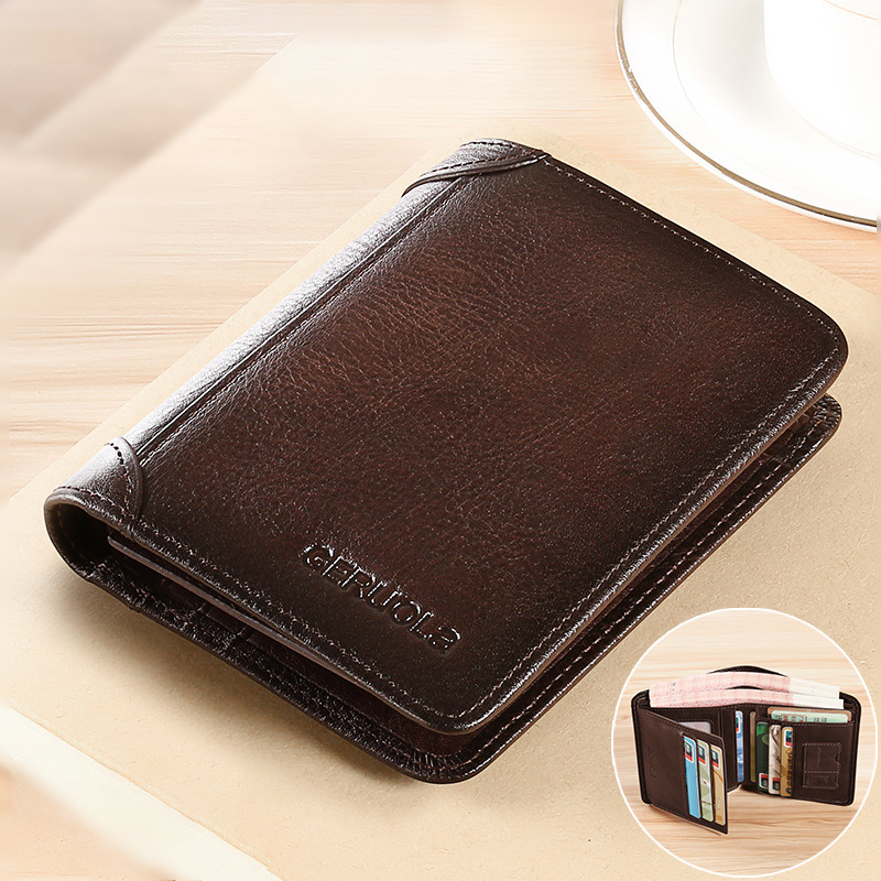 Genuine Top Grain Leather RFID Blocking Trifold Wallet for Men - 11 Slots