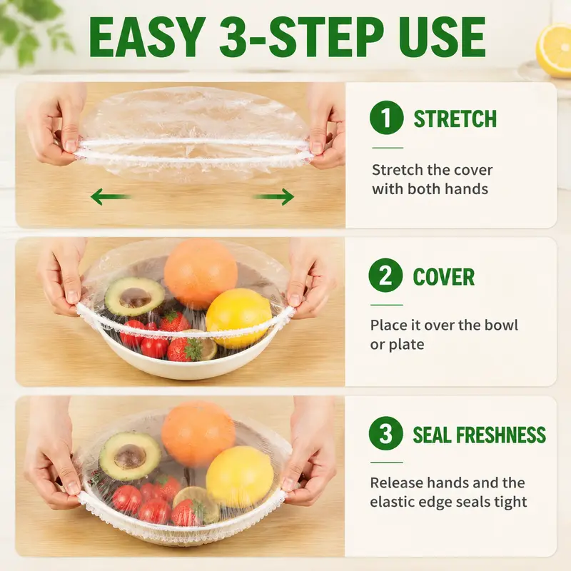 100PCS Disposable Stretch Food Covers for Bowls & Plates